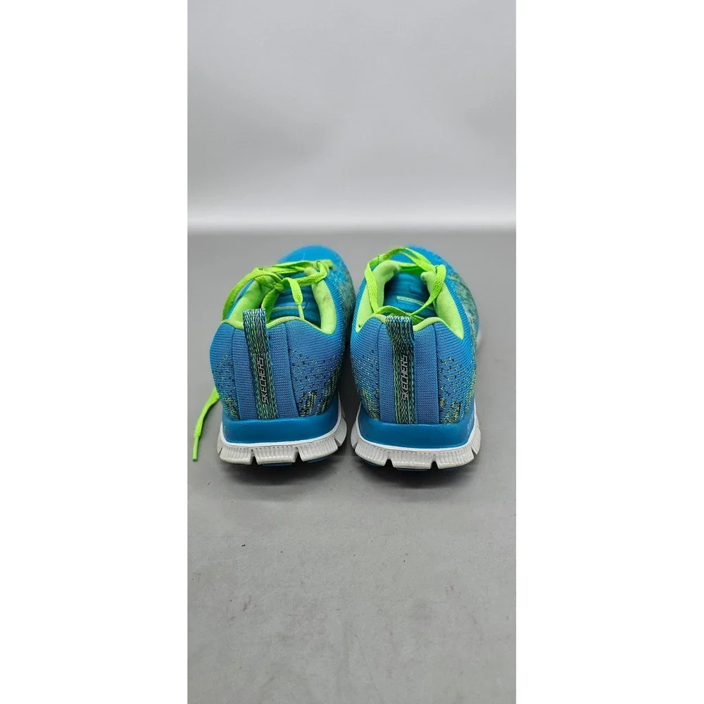 Skechers Skech-Knit Womens 8 Blue Lime Green Memory Foam Sneakers 11877W BLL